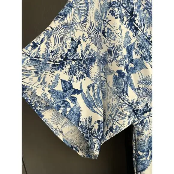 Baltic Born Byron Blue White Tropical Resort Wear Wide Leg Tie Front Jumpsuit XL - Picture 7 of 14